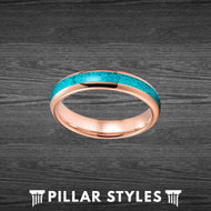 18K Rose Gold Ring Turquoise Wedding Band Womens Ring - 4mm Rose Gold Wedding Ring Turquoise Rings for Men Wedding Band