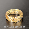 14K Gold Damascus Ring Mens Wedding Band - Damascus Steel Ring Mens Gold Ring - Pillar Styles