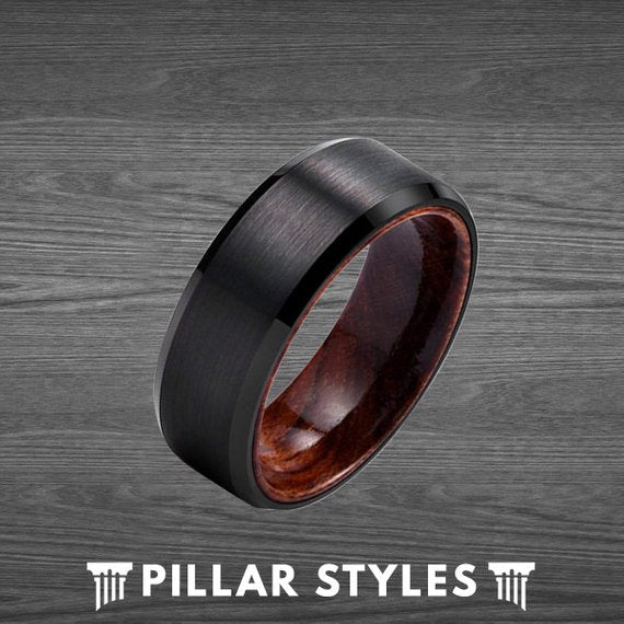 Wood Rings, Koa Wood Wedding Bands, 2 Piece Set Black Tungsten Bands with  Koa Wood Inlay, Black Wedding Rings, Black Wedding Bands, Black Wood Rings