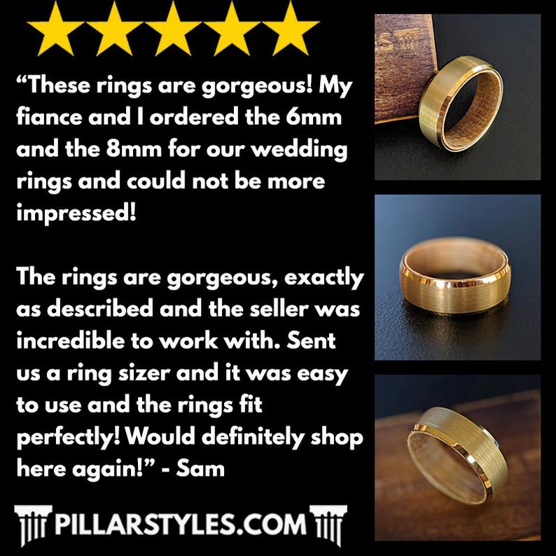 18K Rose Gold Wedding Band Black Meteorite Ring Mens Wedding Band Tungsten Ring Unique Rose Gold Rings for Men