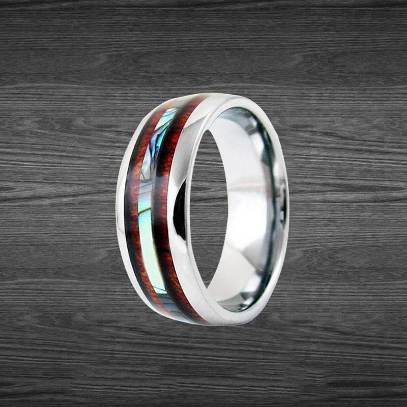 6mm/8mm Exotic Koa Wood Ring with Abalone Shell Inlay Mens Wedding Band Tungsten Ring Wooden Wedding Band Abalone Ring