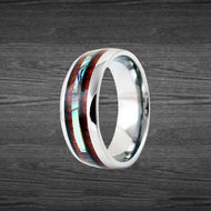6mm/8mm Exotic Koa Wood Ring with Abalone Shell Inlay Mens Wedding Band Tungsten Ring Wooden Wedding Band Abalone Ring - Pillar Styles