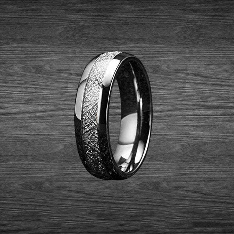 roltrap Grand hangen 6mm Meteorite Ring Mens Wedding Band Tungsten Ring - Meteorite Wedding–  Pillar Styles