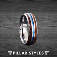 6mm/8mm Tungsten Koa Wood Ring with Opal Inlay - Pillar Styles