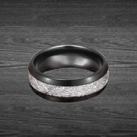 8mm Black Tungsten Meteorite Ring Mens Wedding Band
