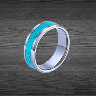 Silver Turquoise Ring Mens Wedding Band Tungsten Ring 8mm/6mm Unique Turquoise Engagement Rings for Couples - Pillar Styles