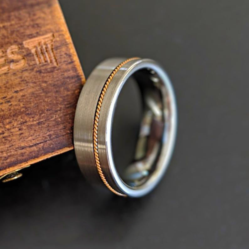 8mm & 6mm Silver Guitar String Ring Tungsten Wedding Mens Band