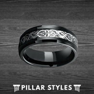 Black Viking Ring Tungsten Wedding Band Irish Ring Mens Wedding Band Celtic Ring 8mm Unique Tungsten Rings for Men