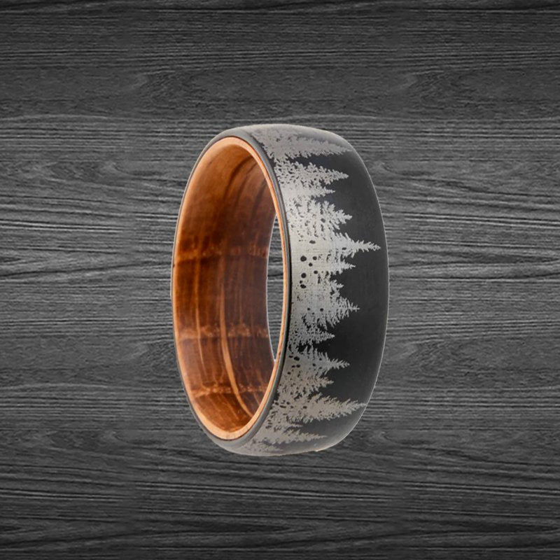 6mm Whiskey Barrel Rings for Men - Thin Black Tungsten Wood Ring Bourbon Barrel Inlay 11