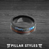 8mm/6mm Mens Wedding Band Tungsten Ring - Black Wood Ring with Abalone Shell Inlay - Tropical Wedding Rings for Men