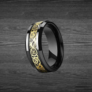 Black & Yellow Gold Ring Mens Wedding Band Tungsten Ring - 8mm Viking Ring