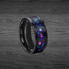 Blue Opal Ring Mens Wedding Band Tungsten Ring, Black Hammered Ring Opal Wedding Band
