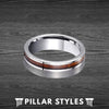 8mm Silver Tungsten Ring Mens Wedding Band Offset Koa Wood Inlay Mens Ring - Wooden Rings for Him
