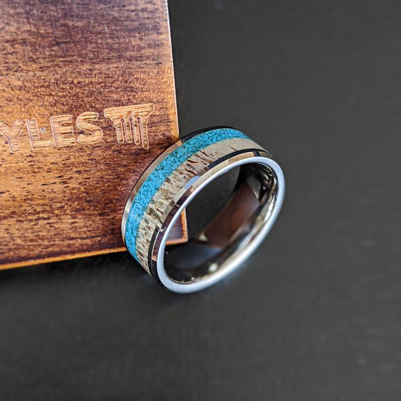 Tungsten Rings Antler And Turquoise Ring Tungsten Elk Antler