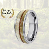 Deer Antler Ring Koa Wood Inlay Tungsten Mens Wedding Band