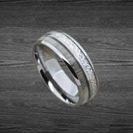 8mm Meteorite Ring Mens Wedding Band Tungsten Ring Meteorite Wedding Band Silver Deer Antler Rings for Men - Pillar Styles