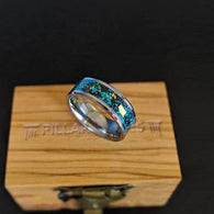 8mm/6mm Fire Opal Ring Mens Wedding Band Tungsten Ring - Unique Opal Wedding Bands Couples Ring Set