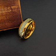 14K Gold Meteorite Ring Mens Wedding Band Tungsten Ring Yellow Gold Wedding Rings for Men
