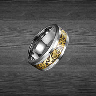 Gold Viking Ring Mens Wedding Band - Celtic Wedding Rings - Tungsten Mens Ring - Dragon Ring