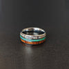 Green Opal Ring Deer Antler & Koa Wood Ring Mens Wedding Band - Tungsten Nature Ring with 3 Inlays