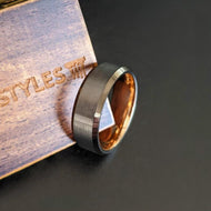 Gunmetal Rose Gold Ring Mens Wedding Band Tungsten Ring - Dark Silver Wedding Rings for Men