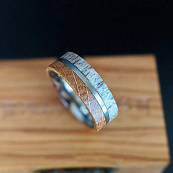 Gunmetal Whiskey Barrel Ring Titanium Mens Wedding Band Deer Antler Ring - 8mm Unique Wood Ring