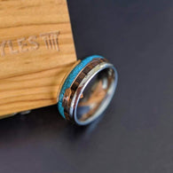 Koa Wood Ring with Turquoise Inlay - Rose Gold Arrow Ring - Tungsten Wedding Bands Mens Ring