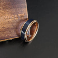 Lapis Lazuli Ring 18K Rose Gold Wedding Band Tungsten Ring 8mm Rose Gold Ring with Step Edges Mens Wedding Bands