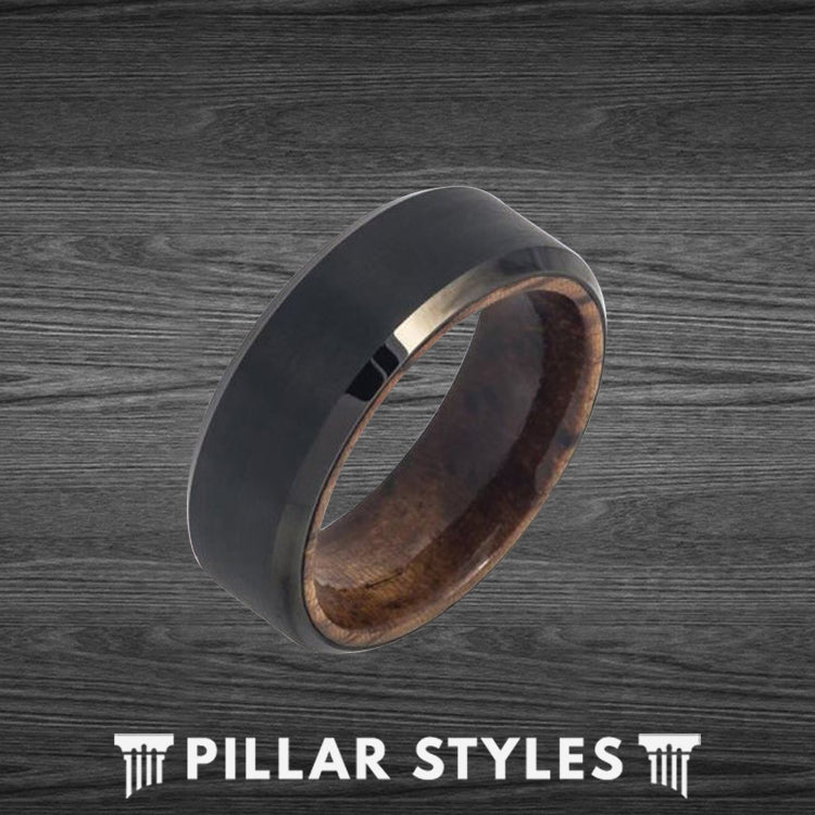 Mahogany Wood Ring Mens Wedding Band Tungsten Carbide 8mm cheapest Engagement Band Man Mahogany Wood Wedding Band Silver Brushed Wedding Band Promise