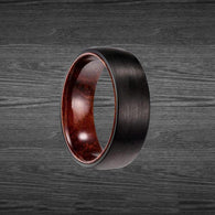 Black Carbon Fiber Ring Mens Wedding Band Wooden Ring - 8mm Rose Wood Wedding Rings for Men