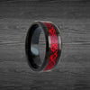 Red Celtic Knot Ring on a Black Tungsten Band