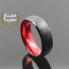 Red Tungsten Wedding Band Brushed Black Tungsten Ring
