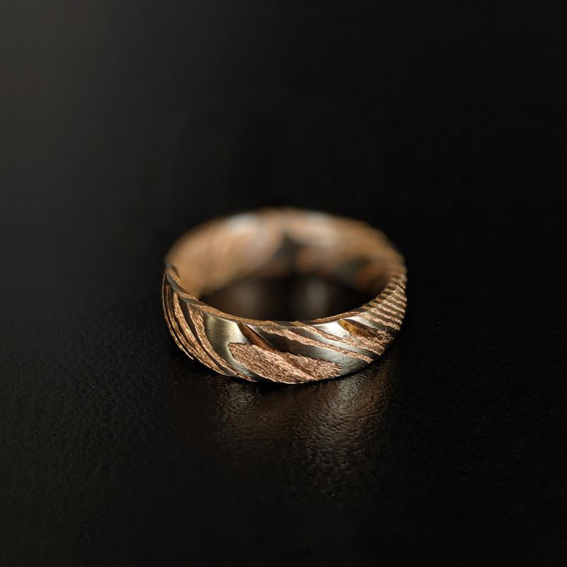 Rose Gold Damascus Steel Ring Mens Damascus Ring 6mm Rose Gold