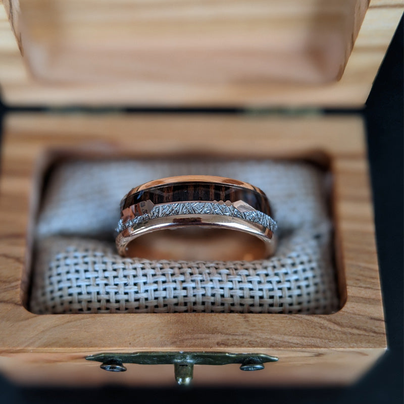 18K Rose Gold Meteorite Ring Tungsten Wedding Band Wood Ring Rose Gold Wedding Band Mens Ring