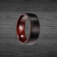 Rose Wood Ring Black Tungsten Wedding Band