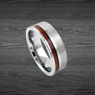 Koa Wood Ring Mens Wedding Band Tungsten Ring - 8mm Silver Ring Wood Wedding Rings for Men - Pillar Styles