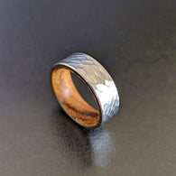 Silver Hammered Tungsten Wedding Band Koa Wood Ring