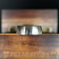 Silver Nature Ring Mens Wedding Band Tungsten Ring - 8mm Forest Tree Ring Tungsten Wedding Rings for Men