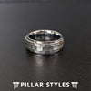 8mm Silver Tungsten Ring Mens Wedding Band Hammered Ring - Unique Mens Ring with Step Edges Brushed Wave Ring