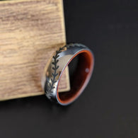 Titanium Baseball Ring - Mens Koa Wood Ring with Baseball Stitching - Unique Wedding Rings for Men