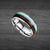 Mens Turquoise Ring Tungsten Wedding Band Antler Ring with Koa Wood Inlay 8mm Silver Promise Rings for Men