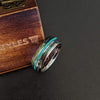 8mm Green Opal Ring Mens Wedding Band Tungsten Ring Opal Wedding Ring with Abalone Shell Inlay