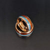 Turquoise Mens Wedding Band Rose Gold Ring - 8mm Deer Antler Ring Koa Wood Tungsten Rings for Men