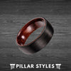 Rose Wood Ring Black Tungsten Wedding Band - Pillar Styles