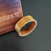 Whiskey Barrel Ring 14K Gold Ring Mens Wedding Band Hammered Ring with Wood Inlay