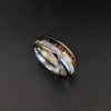 Zebra Wood Ring Mens Wedding Band Antler Ring with Arrow Inlay - Silver Tungsten Rings for Men