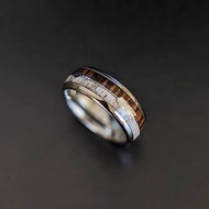 Zebra Wood Ring Mens Wedding Band Antler Ring with Arrow Inlay - Silver Tungsten Rings for Men