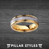 6mm Gold Meteorite Ring Tungsten Wedding Band Mens Ring - Pillar Styles