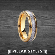 6mm Gold Meteorite Ring Tungsten Wedding Band Mens Ring - Pillar Styles
