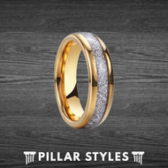 6mm Gold Meteorite Ring Tungsten Wedding Band Mens Ring - Pillar Styles